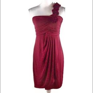 Enfocus Studio Deep Wine Red Ruffle One Shoulder Evening Cocktail Dress Medium